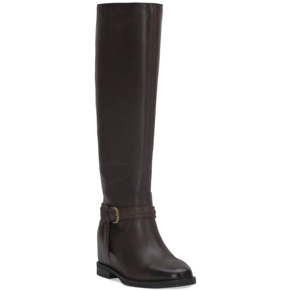 Lucky Brand Womens Maltet Knee High Wedge Zipper Boot Chocolate Le Size 8.5M NIB